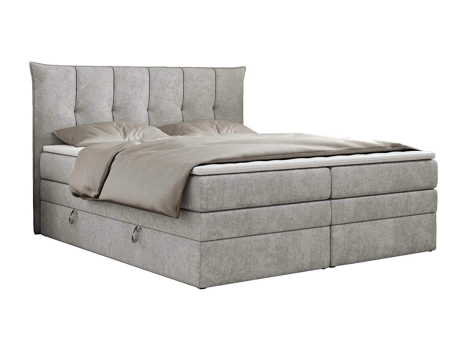 Boxspringbett PREMIUM 10 KING, Doppelbett mit Stauraum, gesteppte Kopfstütze, Multipocket-Matratze - 140x200 cm - H4 - Hellgrau Strukture