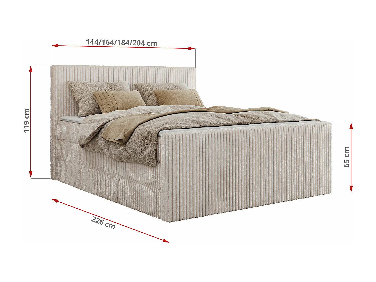 Boxspringbett TILIANO KING DUO, mit zwei Bettkästen, Cord Bett Multipocket-Matratze - 140x200 cm - H3 - Beige Cord