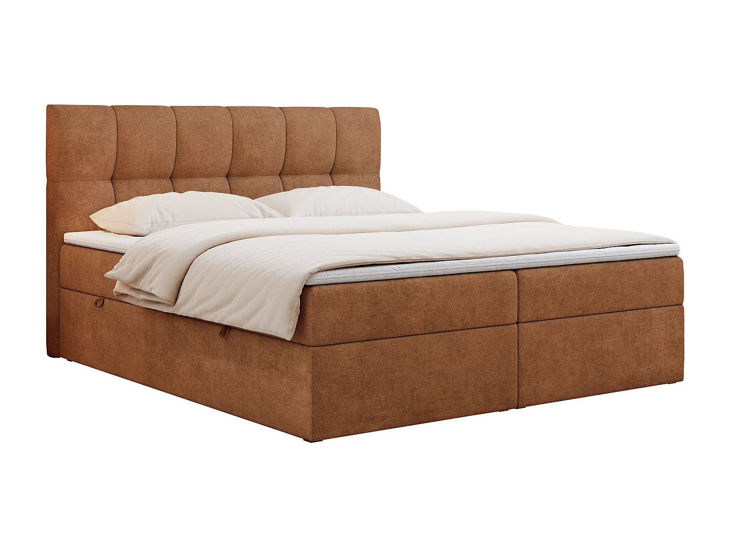 Boxspringbett RICO, Doppelbett mit Matratze, zwei Bettkästen, Bett mit Kopfteil - 160x200 cm - H4 - Orange Stukture