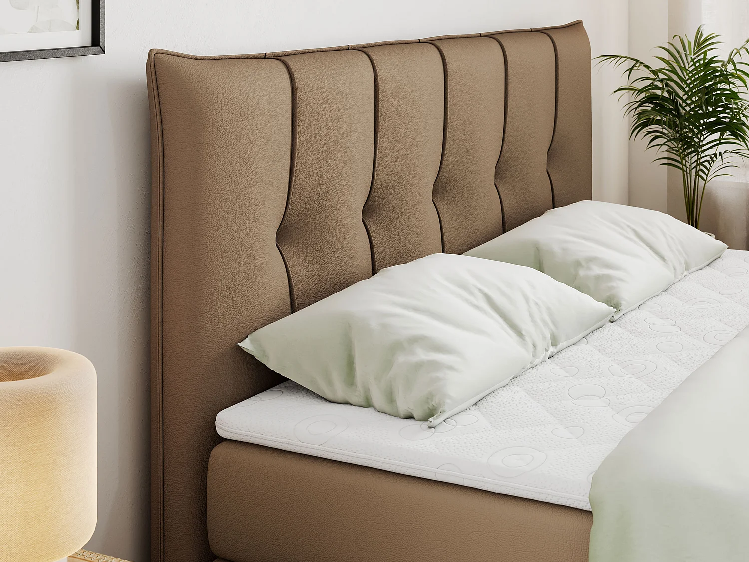 Lit boxspring avec 2 coffres - 2 matelas mi-fermes + surmatelas mousse - Marron Similicuir - 200x200 - PREMIUM 11 KING