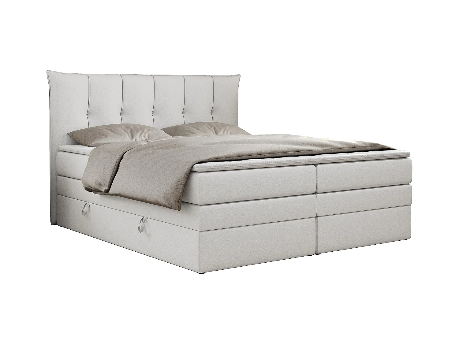 Boxspringbett PREMIUM 10 KING, Doppelbett mit Stauraum, gesteppte Kopfstütze, Multipocket-Matratze - 200x200 cm - H4 - Weiß Kunstleder