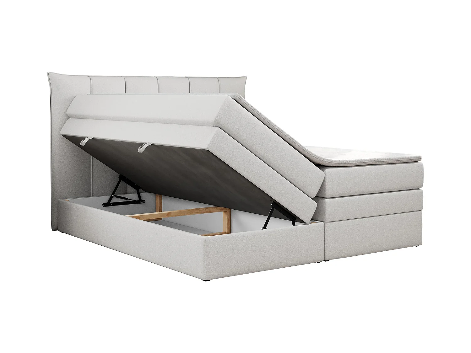 Boxspringbett PREMIUM 10 KING, Doppelbett mit Stauraum, gesteppte Kopfstütze, Multipocket-Matratze - 200x200 cm - H4 - Weiß Kunstleder