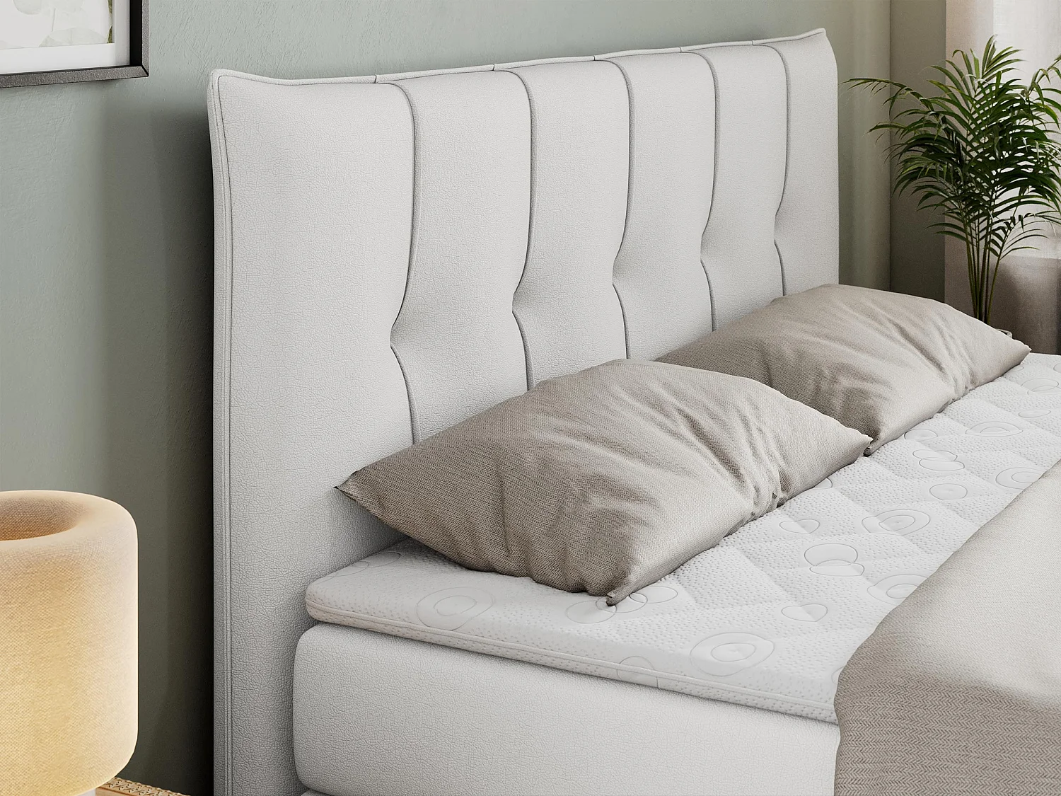 Boxspringbett PREMIUM 10 KING, Doppelbett mit Stauraum, gesteppte Kopfstütze, Multipocket-Matratze - 200x200 cm - H4 - Weiß Kunstleder