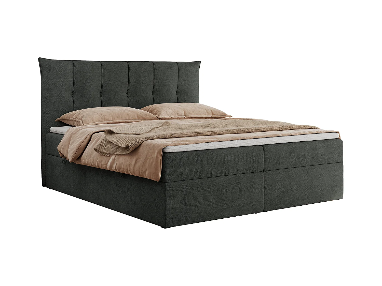 Boxspringbett PREMIUM 10 mit Multipocket-Matratze, gesteppte Kopfstütze, zwei Bettkästen - 140x200 cm - H4 - Dunkelgrau Strukture