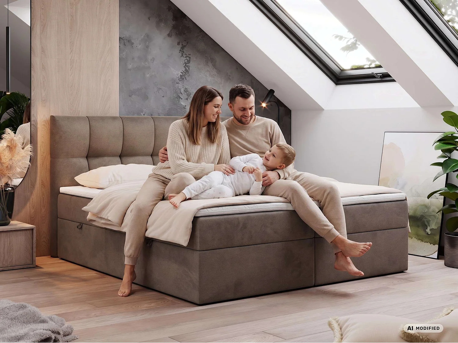 Boxspringbed met hoofdbord H4 + Topper T25 - Wit Kunstleer - 200x200 - RICO