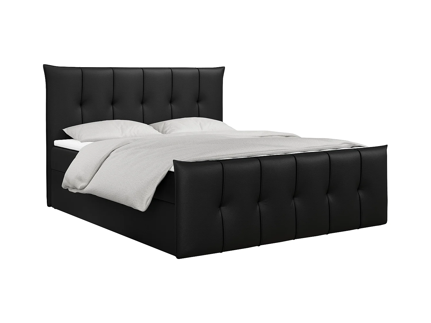 Boxspringbett PREMIUM 11 mit Stauraum, gestepptem Kopfteil, Multipocket-Matratze und Topper - 200x200 cm - H3 - Schwarz Kunstleder