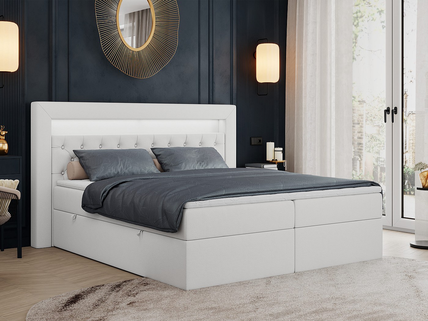 Boxspringbett GOLD 6, Doppelbett mit Stauraum, LED-Beleuchtung ...