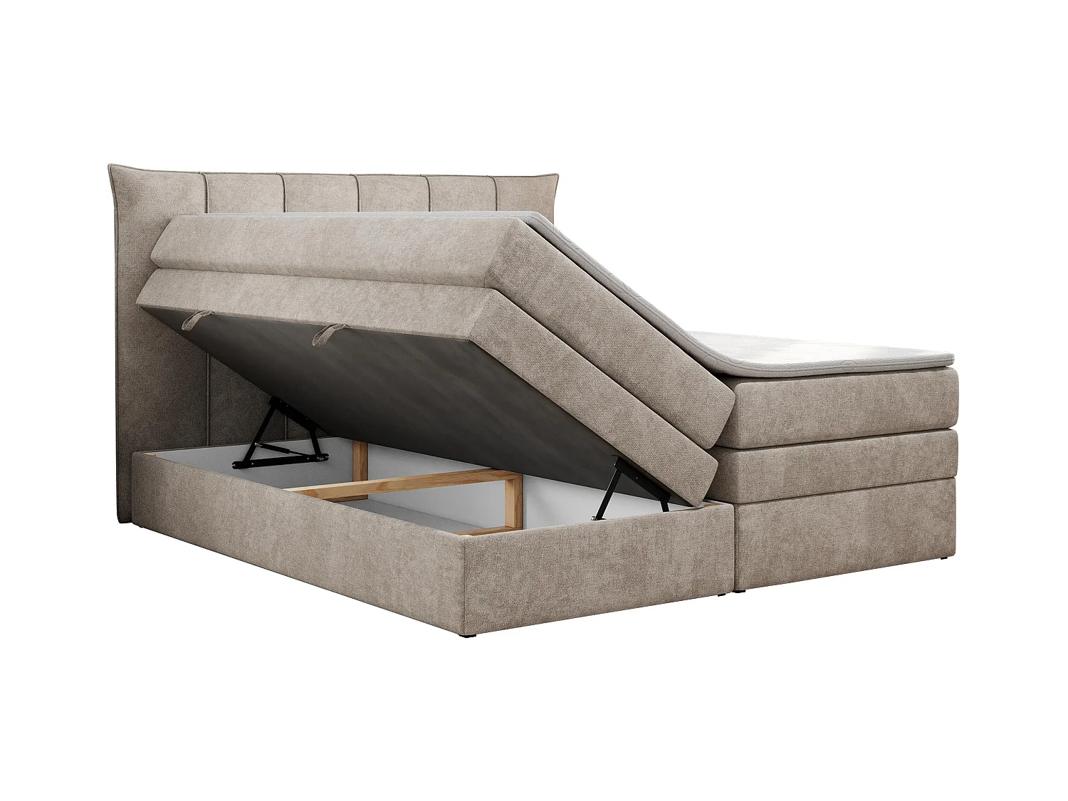 Boxspringbett PREMIUM 10 KING, Doppelbett mit Stauraum, gesteppte Kopfstütze, Multipocket-Matratze - 200x200 cm - H4 - Beige Strukture