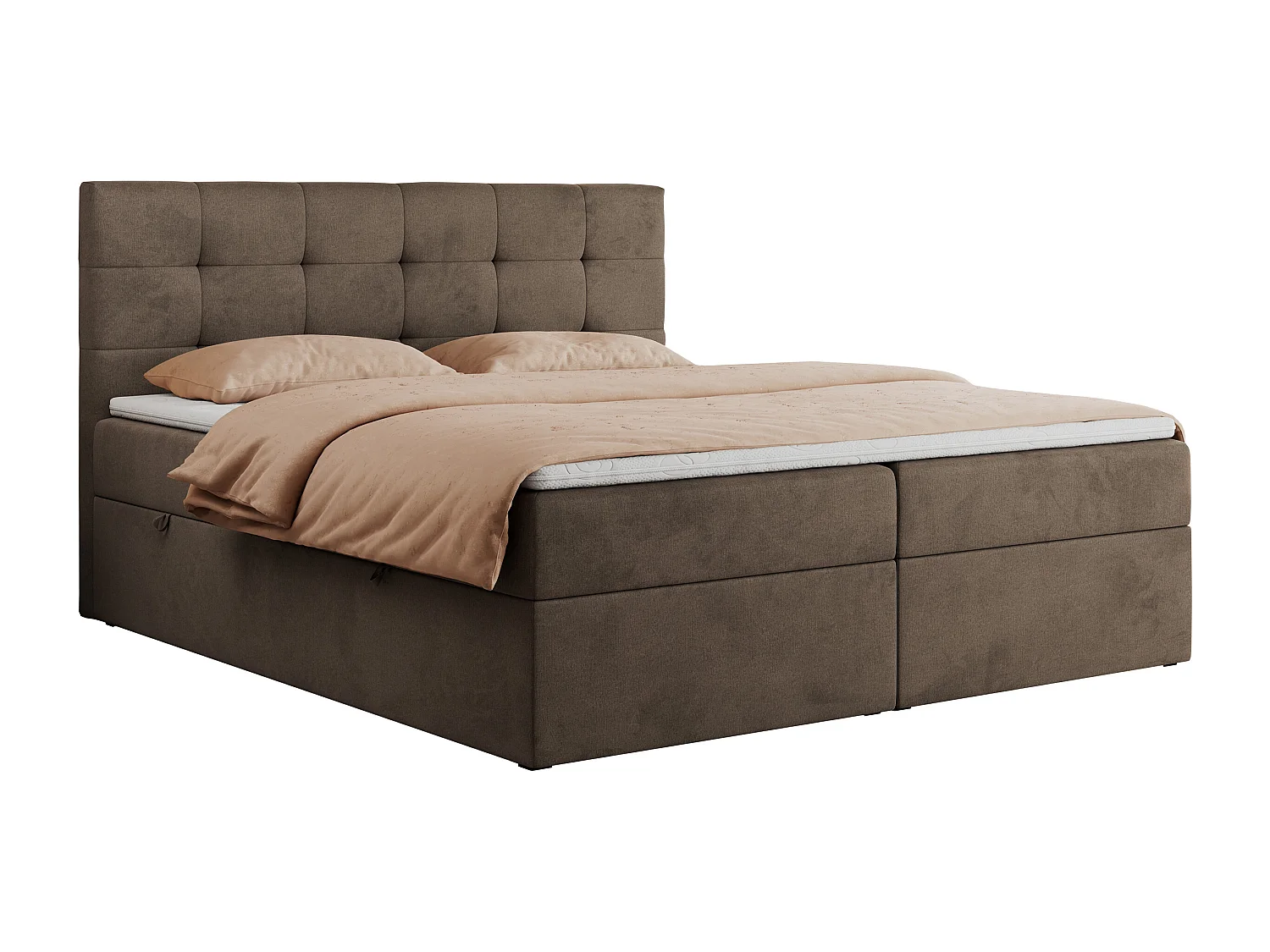 Boxspringbett CENTOS mit gestepptem Kopfteil, Multipocket-Matratze, Doppelbett mit Stauraum - 180x200 cm - H4 - Braun Velvet