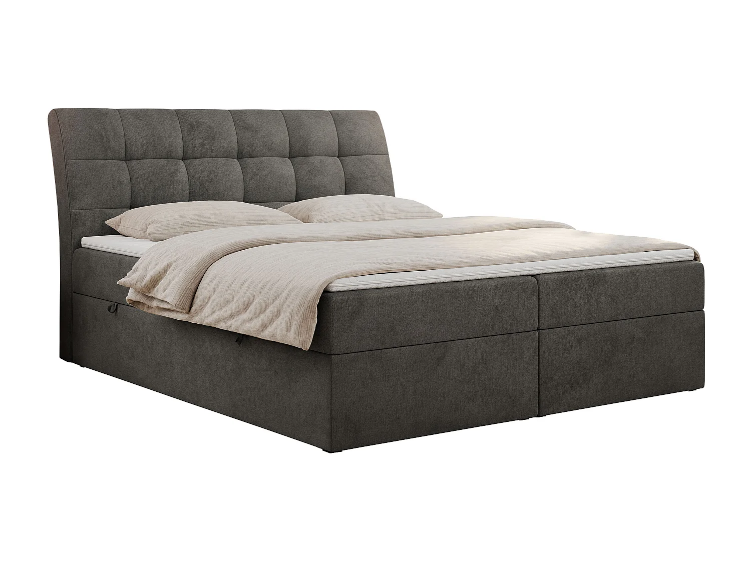 Boxspringbett DIEGOS mit Stauraum, gestepptem Kopfteil, Multipocket-Matratze - 160x200 cm - H4 - Dunkelgrau Velvet