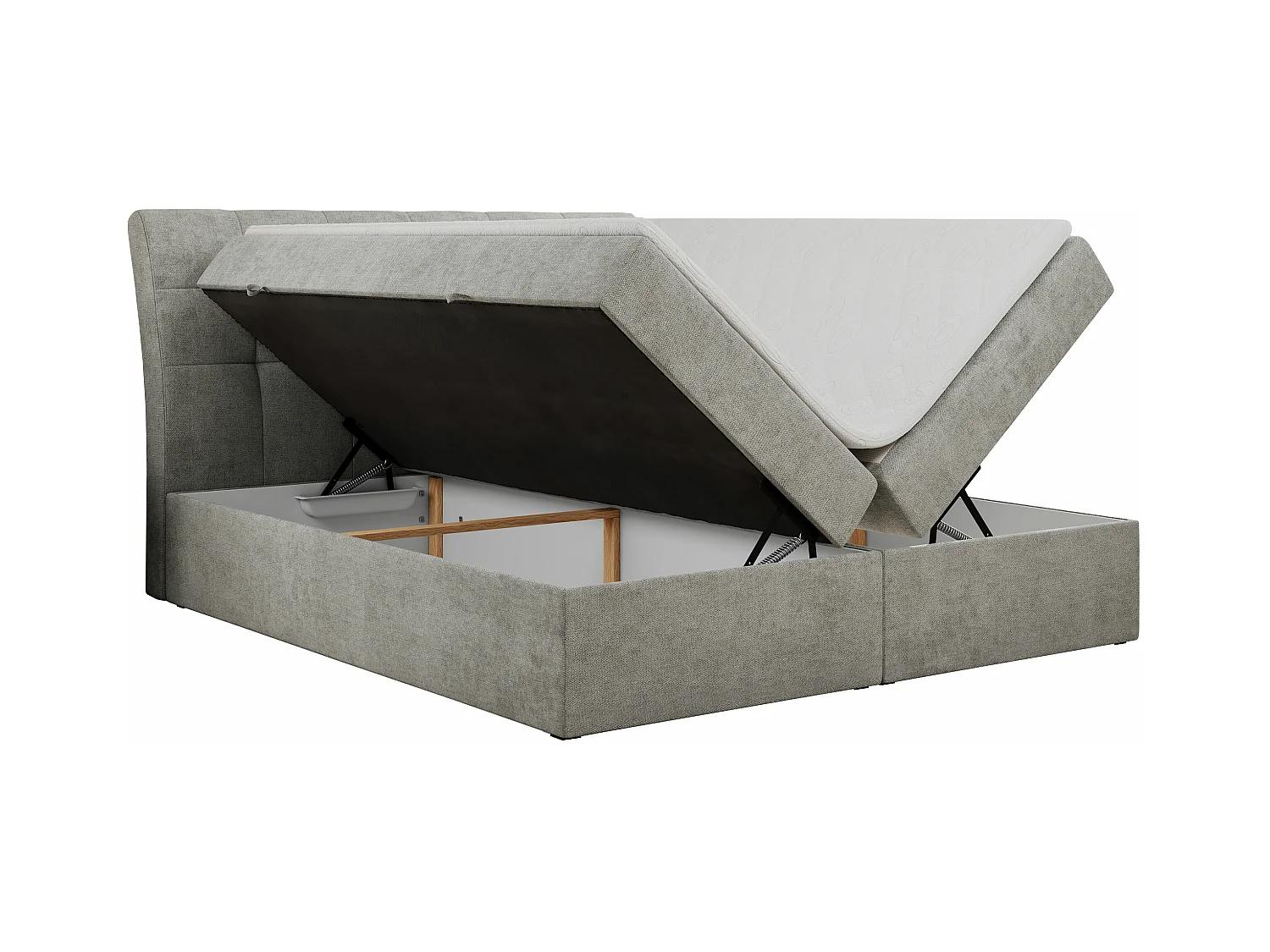Boxspringbett DIEGOS mit Stauraum, gestepptem Kopfteil, Multipocket-Matratze - 180x200 cm - H4 - Hellgrau Strukture