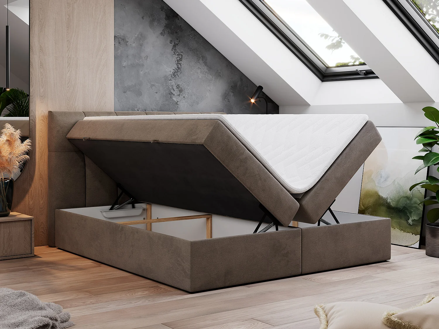 Boxspringbett RICO, Doppelbett mit Matratze, zwei Bettkästen, Bett mit Kopfteil - 120x200 cm - H4 - Braun Velvet