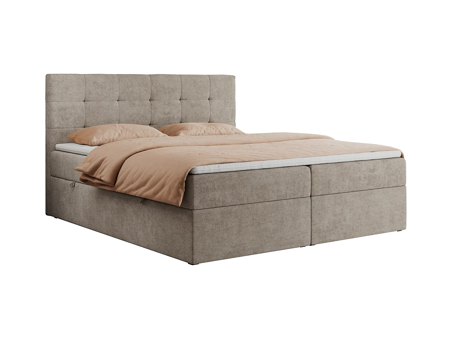 Boxspringbett CENTOS mit gestepptem Kopfteil, Multipocket-Matratze, Doppelbett mit Stauraum - 120x200 cm - H3 - Beige Struktur