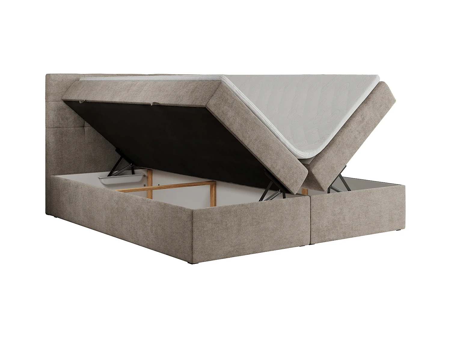 Boxspringbett CENTOS mit gestepptem Kopfteil, Multipocket-Matratze, Doppelbett mit Stauraum - 120x200 cm - H3 - Beige Struktur