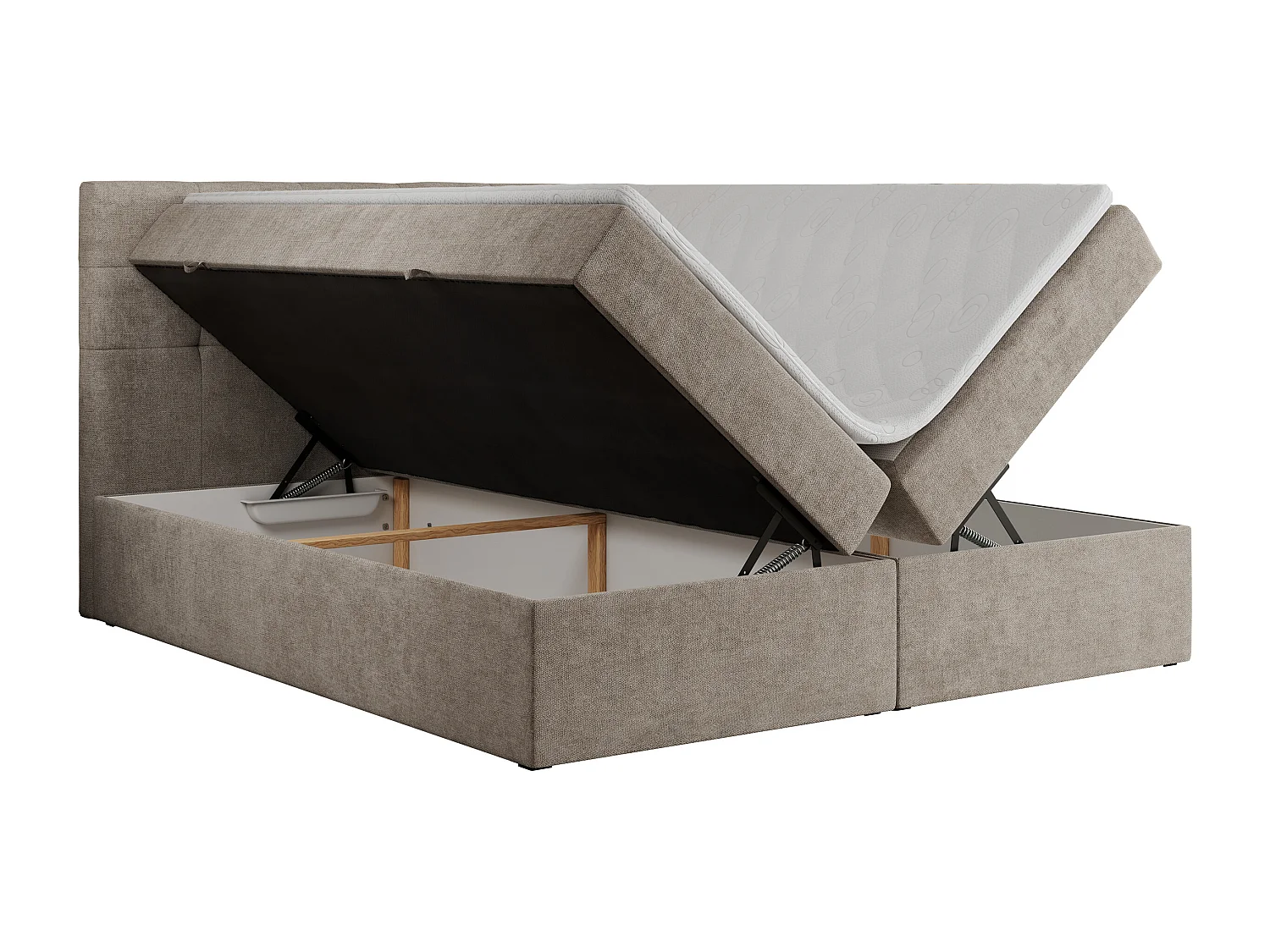 Boxspringbett CENTOS mit gestepptem Kopfteil, Multipocket-Matratze, Doppelbett mit Stauraum - 120x200 cm - H3 - Beige Struktur