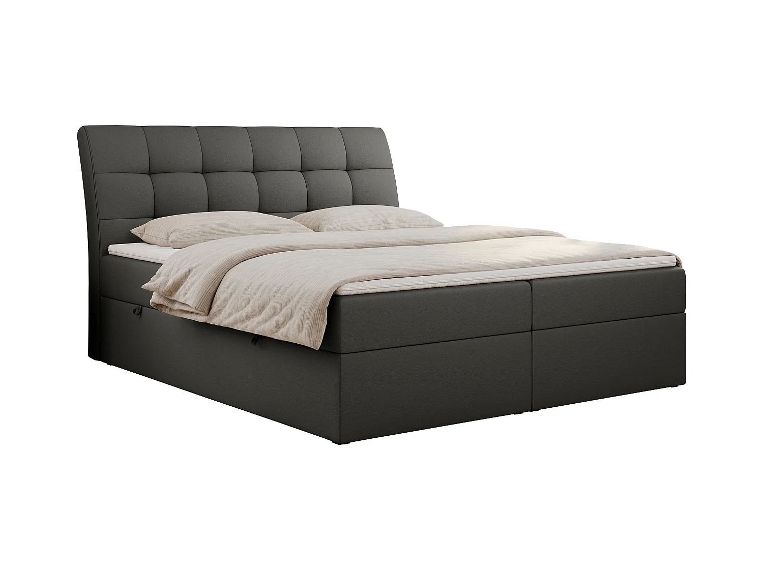 Boxspringbett DIEGOS mit Stauraum, gestepptem Kopfteil, Multipocket-Matratze - 140x200 cm - H3 - Dunkelgrau Kunstleder