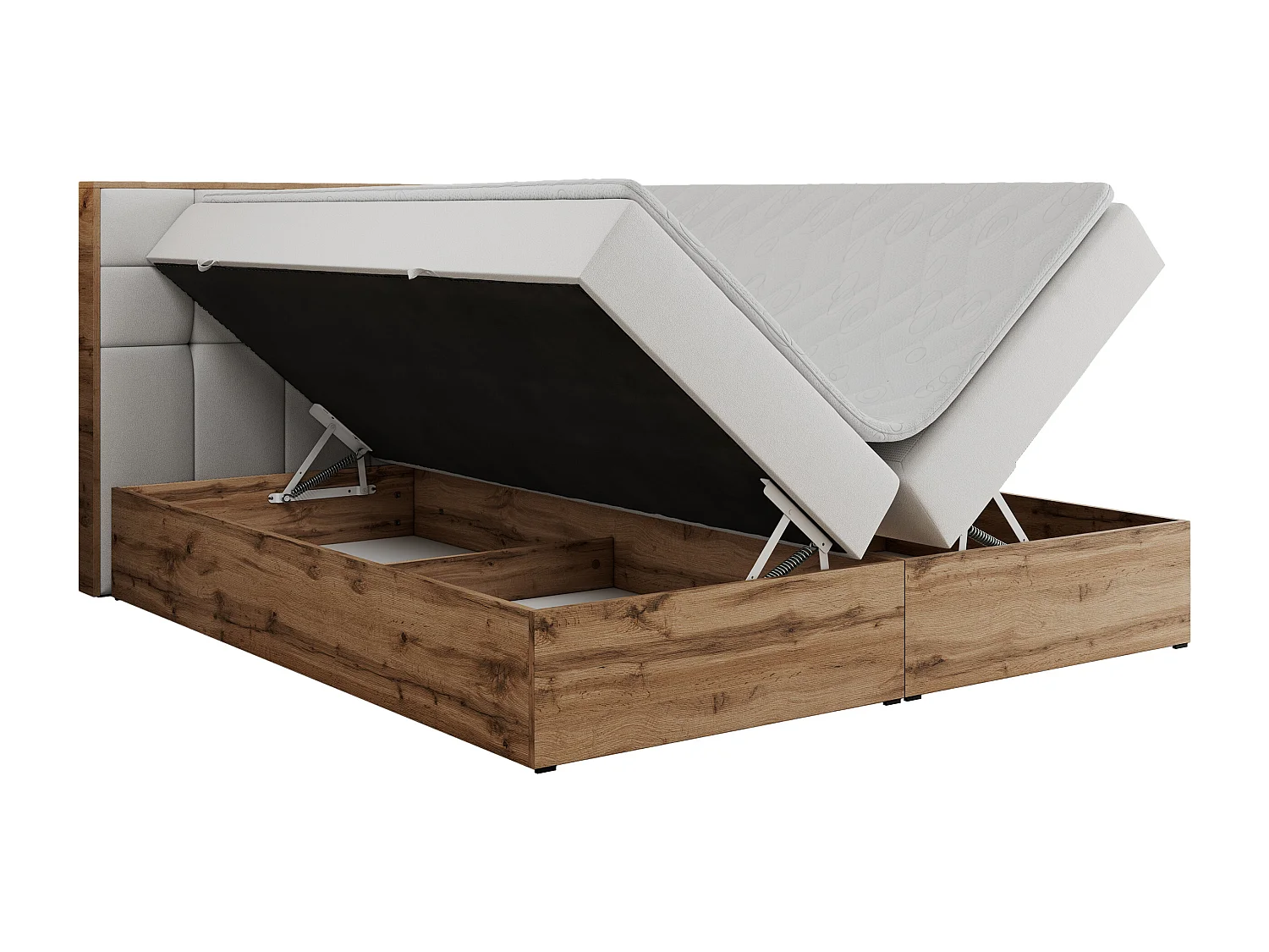 Boxspringbett ALBERO 1, Polsterbett mit gestepptem Kopfteil, Multipocket-Matratze - 200x200 cm - H4 - Weiß Kunstleder