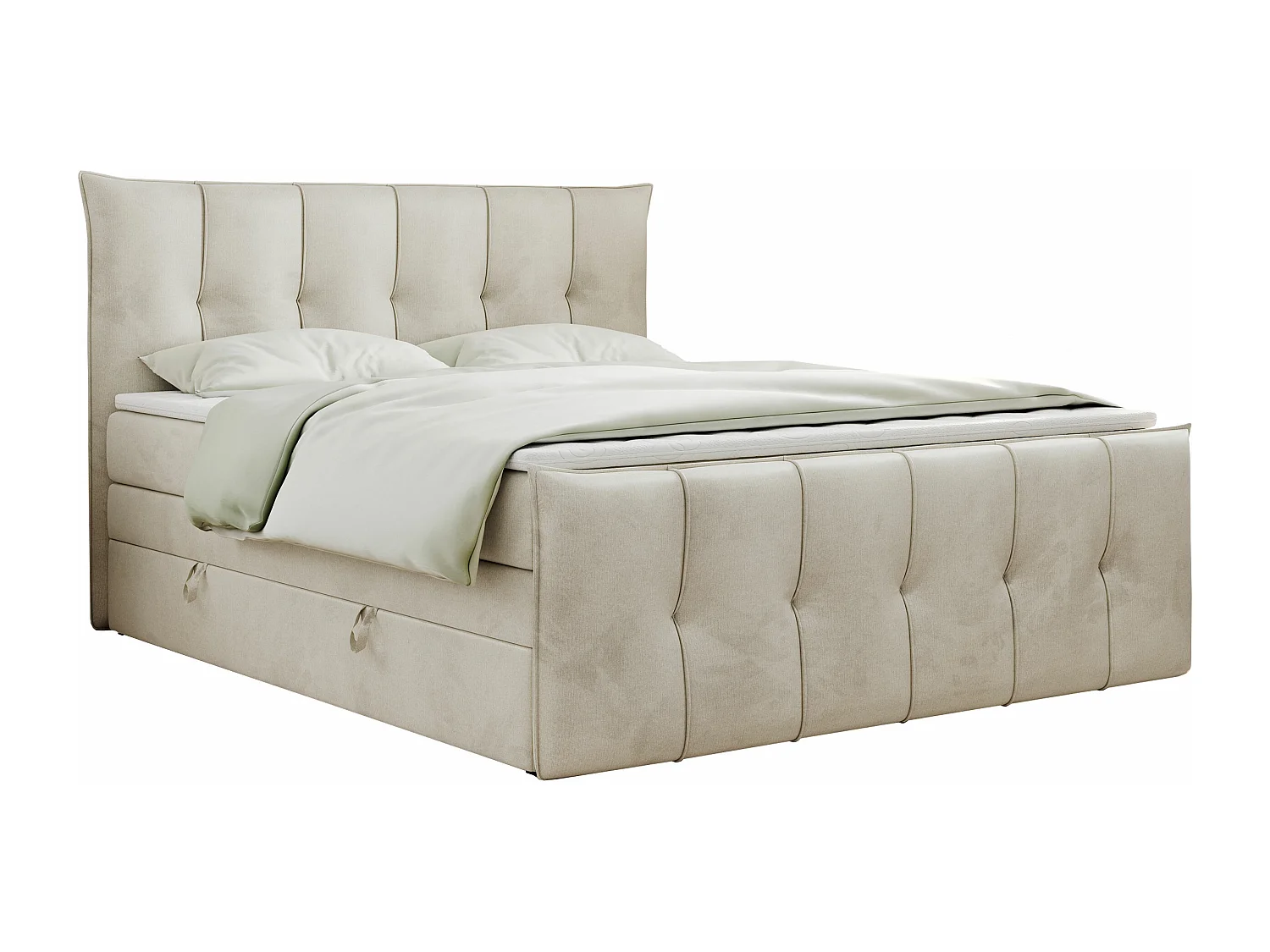Boxspringbett PREMIUM 11 KING mit Stauraum, gestepptes Kopfteil, zwei Multipocket-Matratzen - 200x200 cm - H4 - Beige Velvet