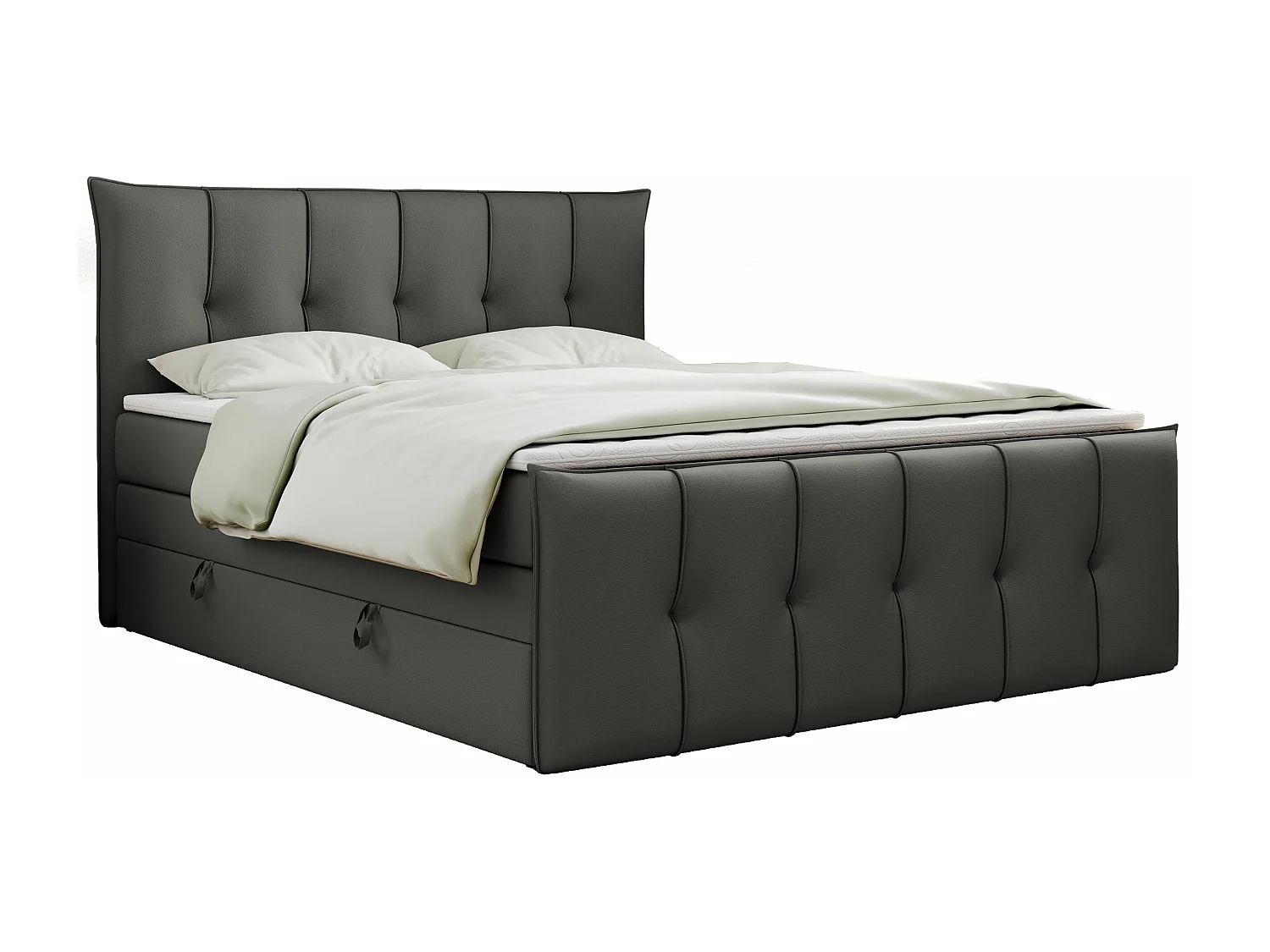 Boxspringbett PREMIUM 11 KING mit Stauraum, gestepptes Kopfteil, zwei Multipocket-Matratzen - 180x200 cm - H4 - Dunkelgrau Kunstleder