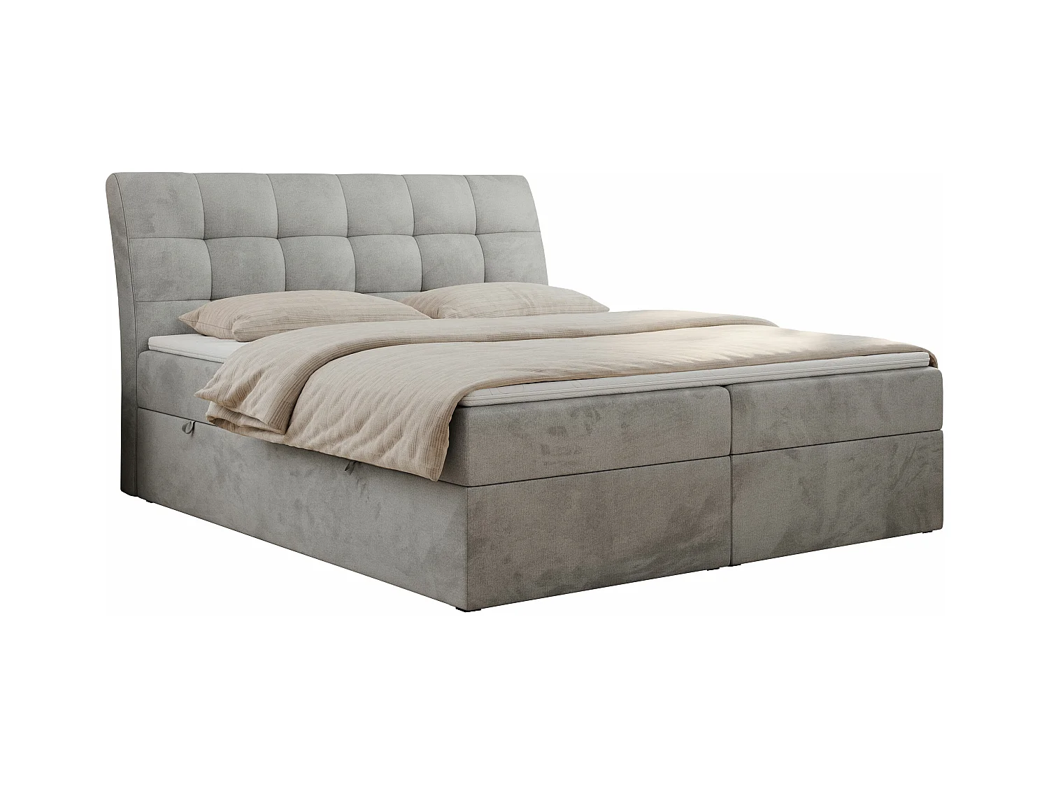 Boxspringbett DIEGOS mit Stauraum, gestepptem Kopfteil, Multipocket-Matratze - 120x200 cm - H3 - Hellgrau Velvet