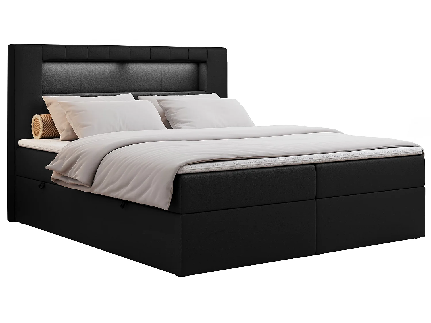 Lit boxspring avec 2 coffres - 2 matelas mi-fermes + surmatelas mousse - Noir Similicuir - 180x200 - GOLD 5