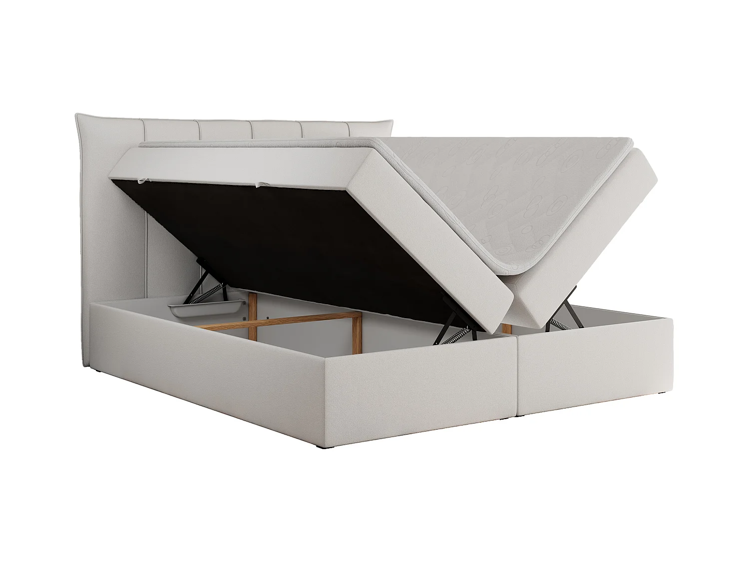 Boxspringbett PREMIUM 10 mit Multipocket-Matratze, gesteppte Kopfstütze, zwei Bettkästen - 120x200 cm - H4 - Weiß Kunstleder