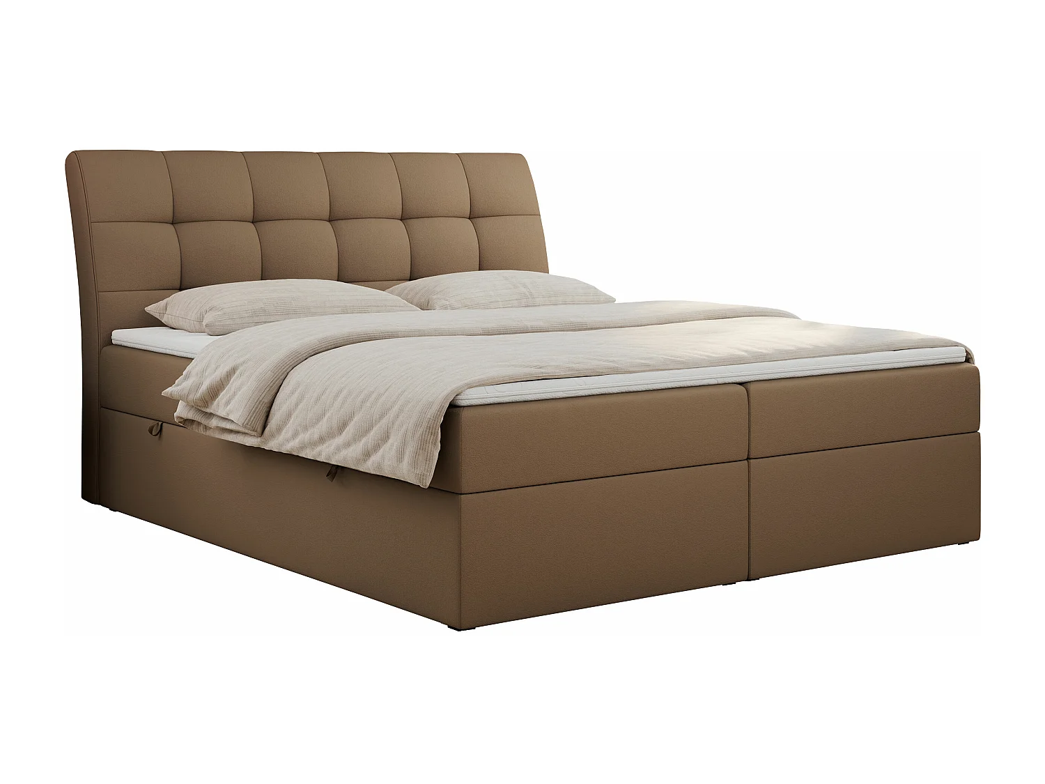 Boxspringbett DIEGOS mit Stauraum, gestepptem Kopfteil, Multipocket-Matratze - 120x200 cm - H4 - Braun Kunstleder
