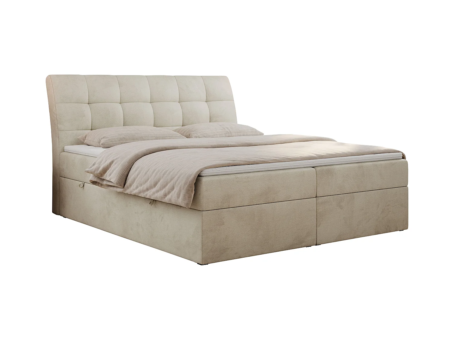Boxspringbett DIEGOS mit Stauraum, gestepptem Kopfteil, Multipocket-Matratze - 160x200 cm - H3 - Beige Velvet