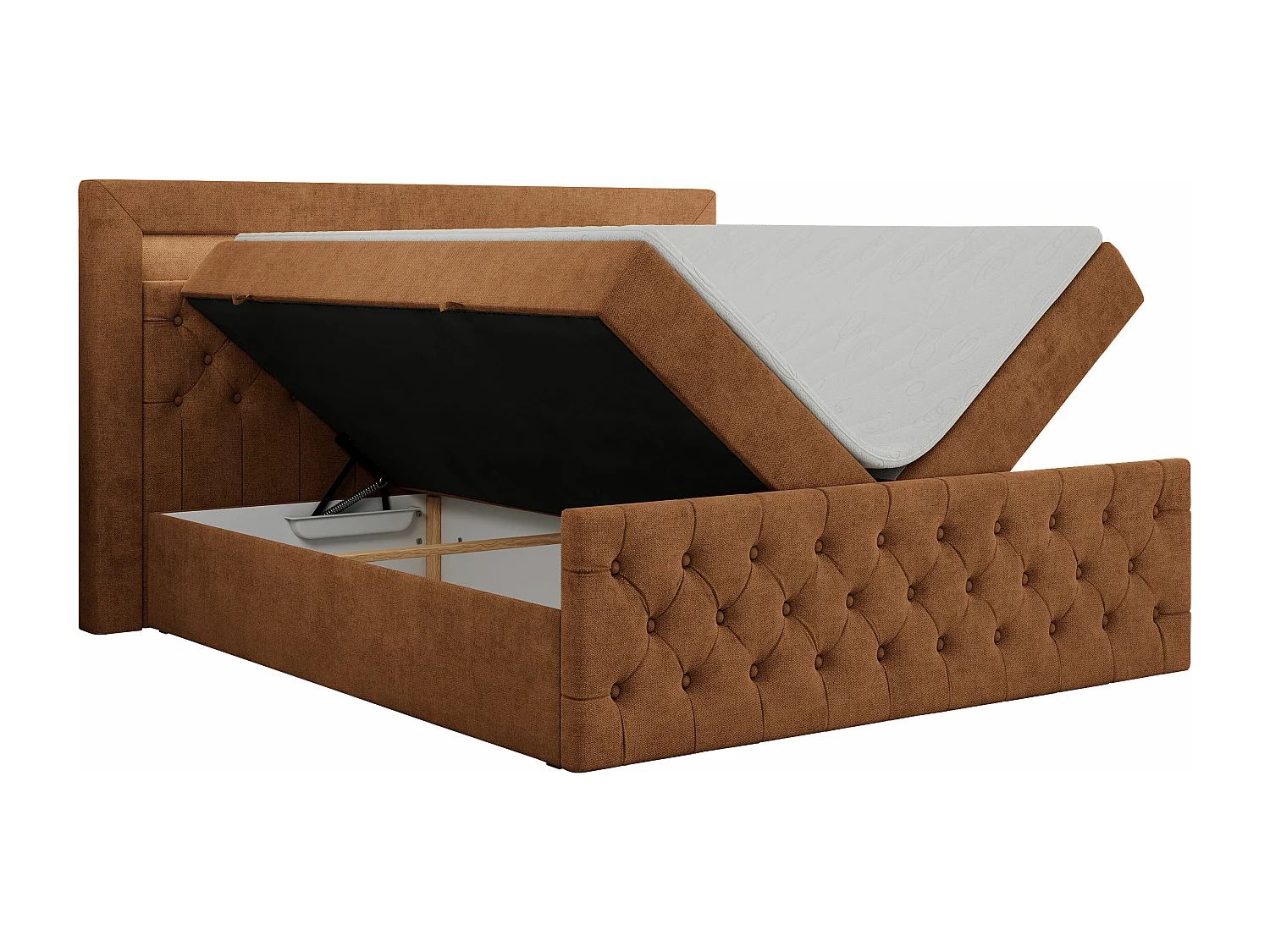 Boxspringbett GOLD 9 mit Stauraum, Multipocket-Matratze, gestepptes Bett, LED Beleuchtung - 160x200 cm - H4 - Orange Strukture