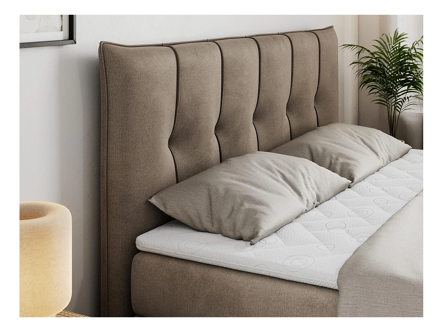 Boxspringbett PREMIUM 10 KING, Doppelbett mit Stauraum, gesteppte Kopfstütze, Multipocket-Matratze - 140x200 cm - H4 - Braun Velvet