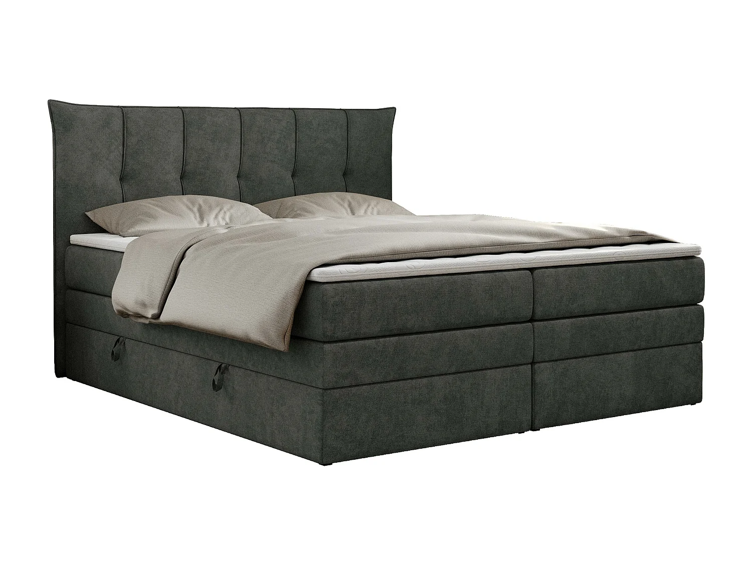 Boxspringbett PREMIUM 10 KING, Doppelbett mit Stauraum, gesteppte Kopfstütze, Multipocket-Matratze - 120x200 cm - H4 - Dunkelgrau Strukture