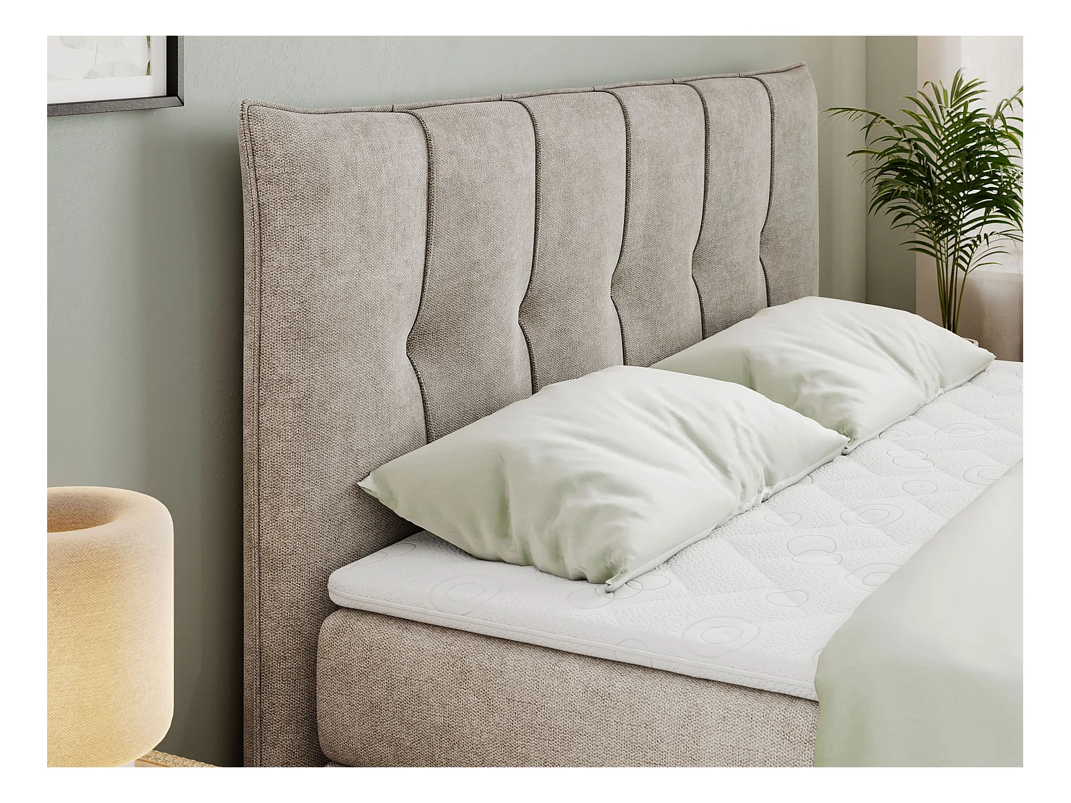 Boxspringbett PREMIUM 11 KING mit Stauraum, gestepptes Kopfteil, zwei Multipocket-Matratzen - 160x200 cm - H4 - Beige Strukture