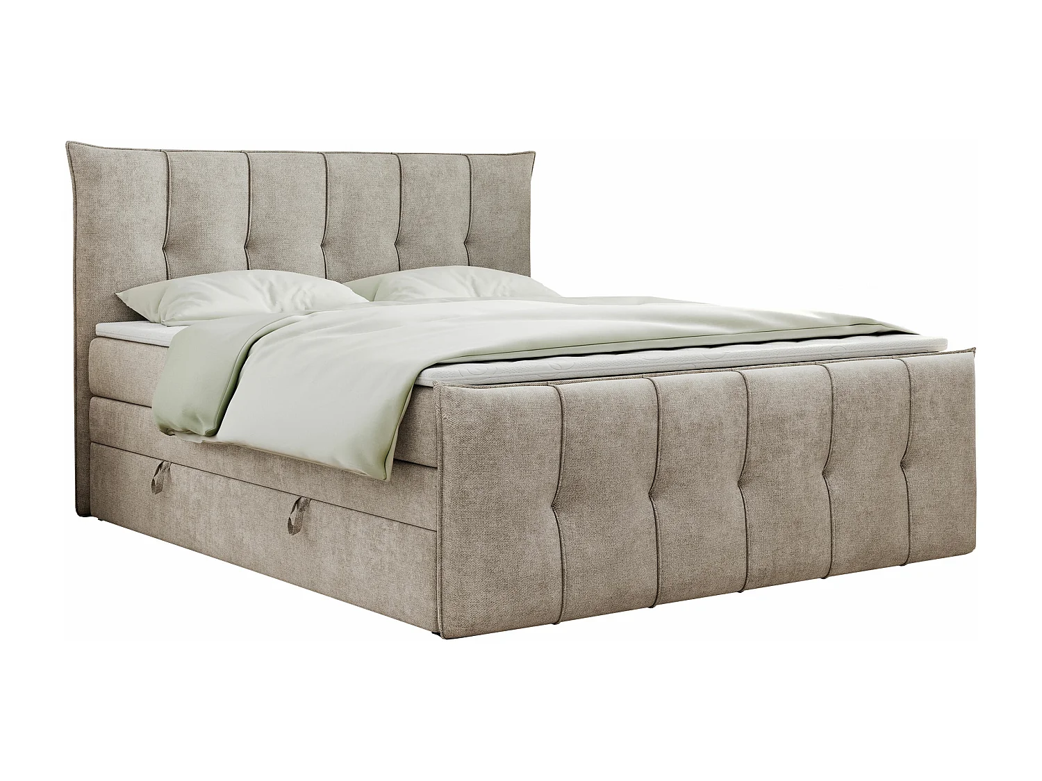 Boxspringbett PREMIUM 11 KING mit Stauraum, gestepptes Kopfteil, zwei Multipocket-Matratzen - 160x200 cm - H4 - Beige Strukture