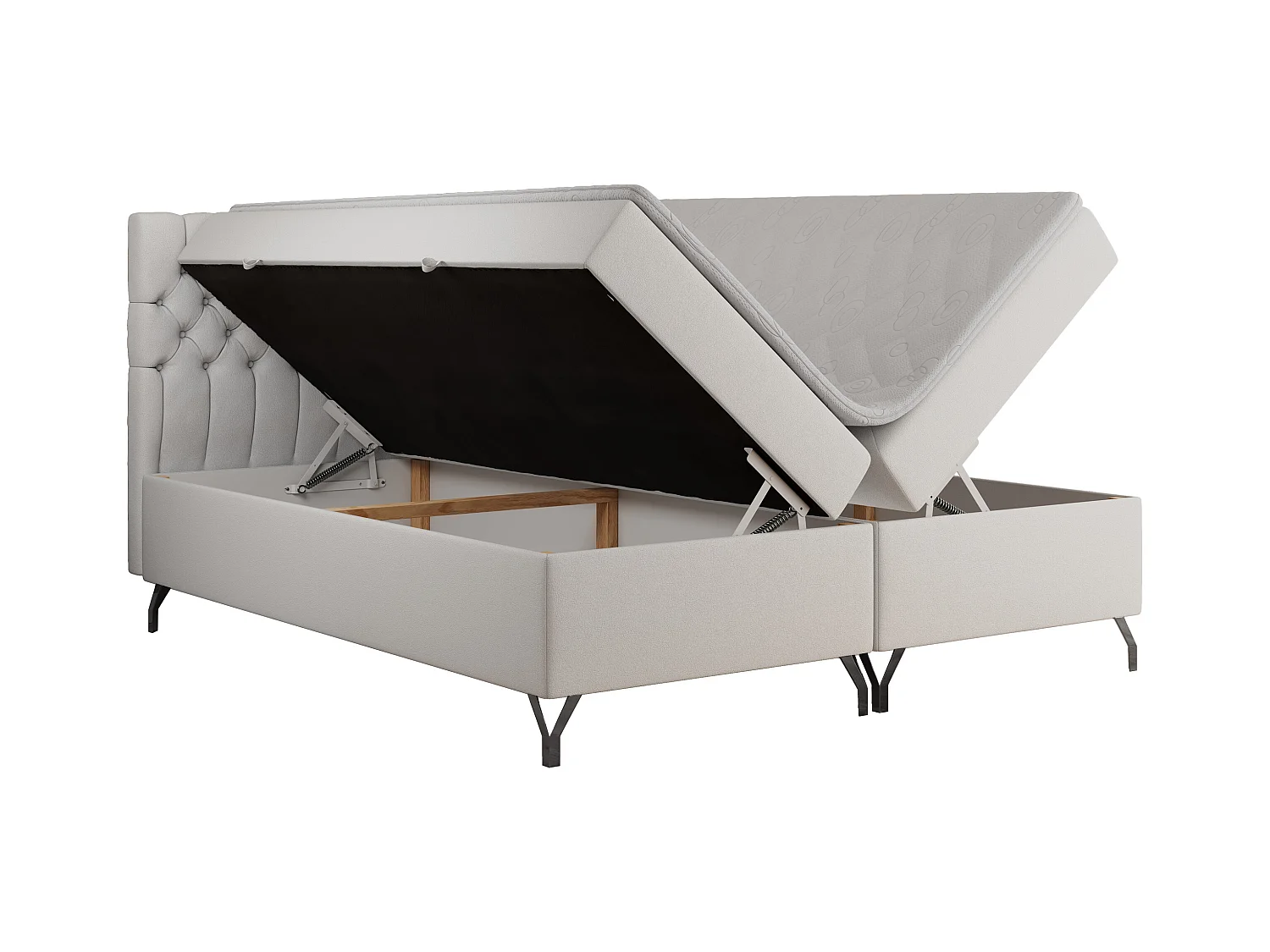 Boxspringbett GRIMALDI mit zwei Bettkästen, gesteppter Kopfstütze, Metallfüßen - 160x200 cm - H3 - Weiß Kunstleder