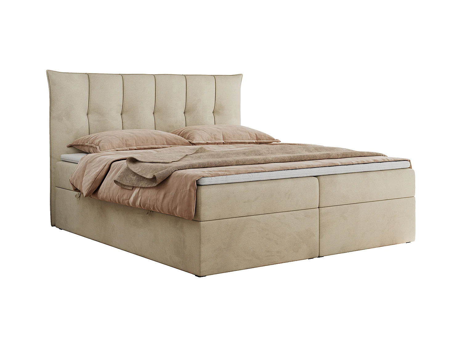Boxspringbett PREMIUM 10 mit Multipocket-Matratze, gesteppte Kopfstütze, zwei Bettkästen - 180x200 cm - H3 - Creme Velvet