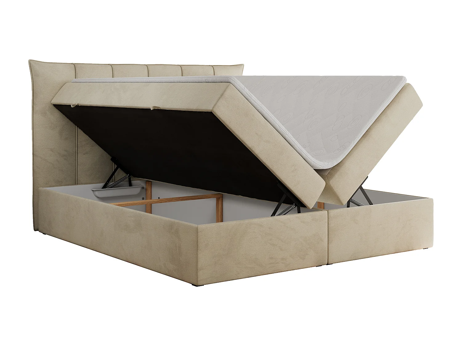 Boxspringbett PREMIUM 10 mit Multipocket-Matratze, gesteppte Kopfstütze, zwei Bettkästen - 180x200 cm - H3 - Creme Velvet