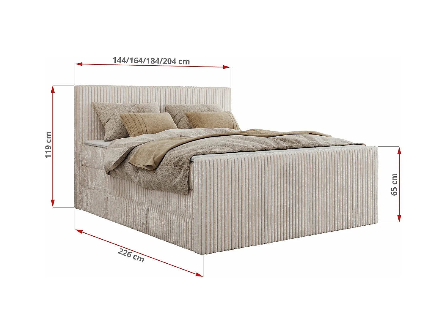 Boxspringbett TILIANO KING DUO, mit zwei Bettkästen, Cord Bett Multipocket-Matratze - 200x200 cm - H3 - Beige Cord
