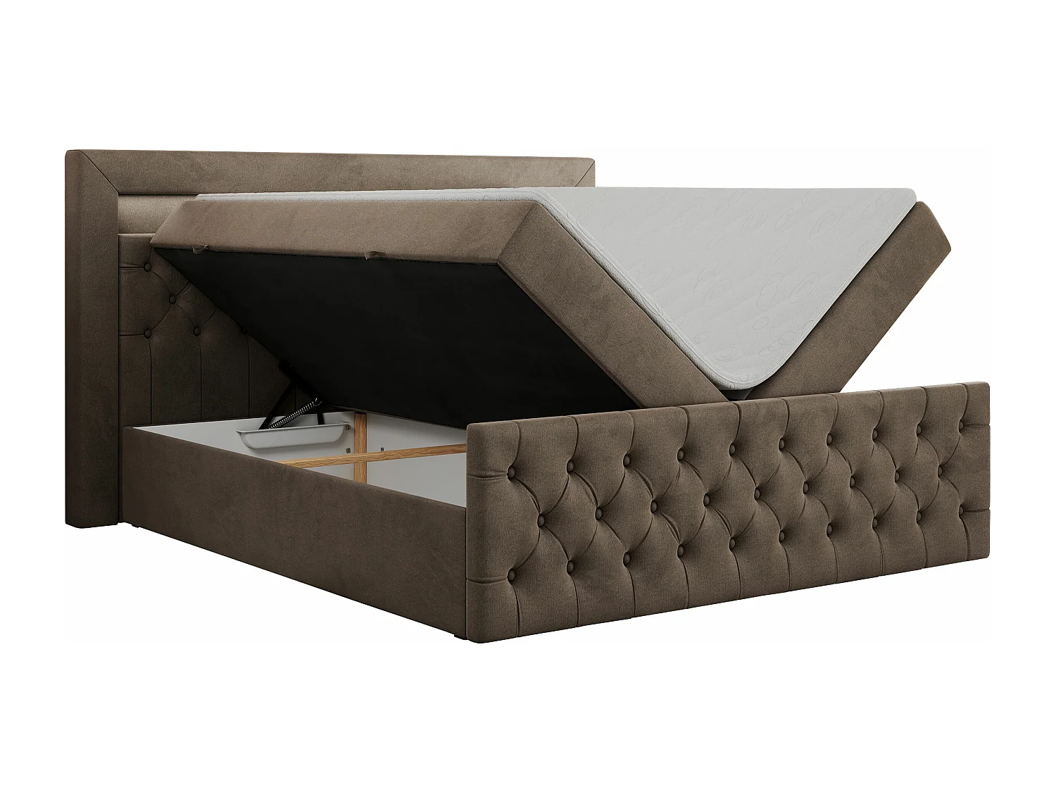 Boxspringbett GOLD 9 mit Stauraum, Multipocket-Matratze, gestepptes Bett, LED Beleuchtung - 140x200 cm - H4 - Braun Velvet