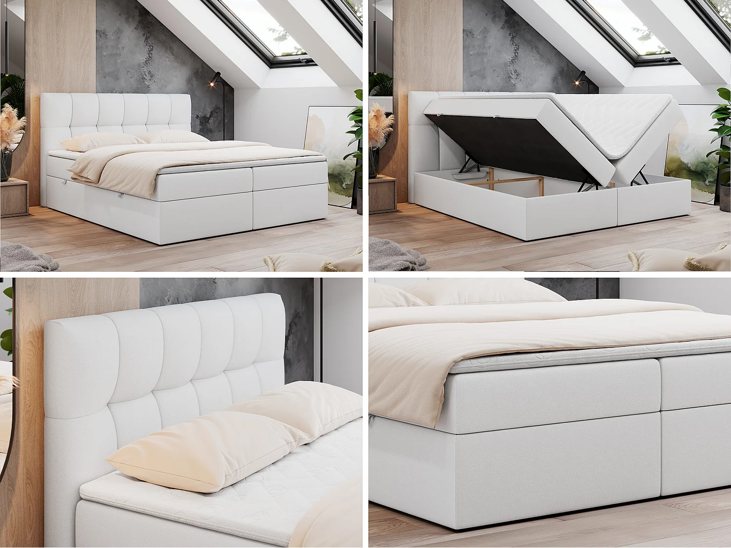 Boxspringbed met hoofdbord H4 + Topper T25 - Wit Kunstleer - 160x200 - RICO