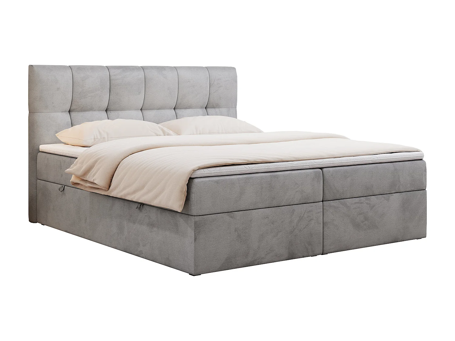 Boxspringbett RICO, Doppelbett mit Matratze, zwei Bettkästen, Bett mit Kopfteil - 200x200 cm - H4 - Hellgrau Velvet