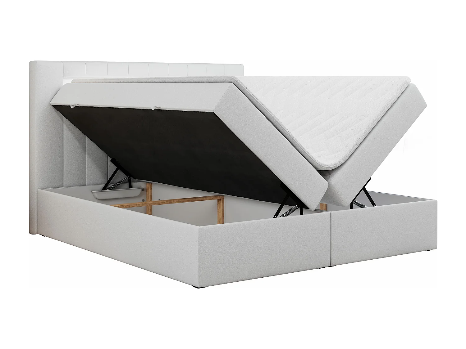 Boxspringbett GOLD 5 mit Multipocket-Matratze und LED, zwei Bettkästen - 200x200 cm - H3 - Weiß Kunstleder