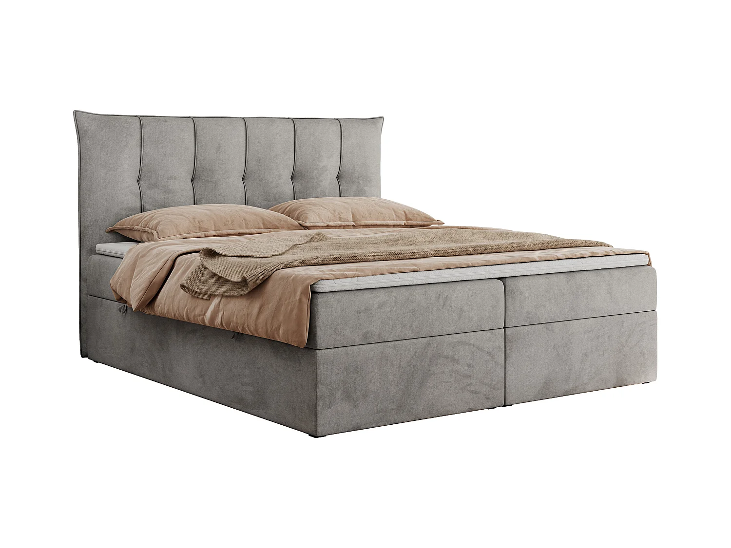 Boxspringbett PREMIUM 10 mit Multipocket-Matratze, gesteppte Kopfstütze, zwei Bettkästen - 140x200 cm - H3 - Hellgrau Velvet