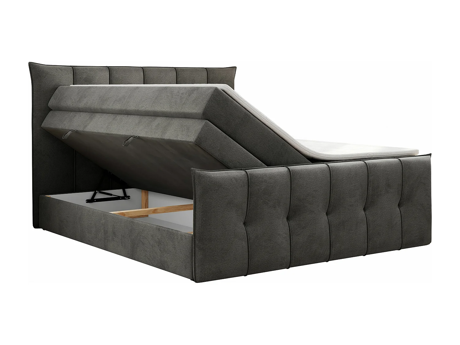 Boxspringbett PREMIUM 11 KING mit Stauraum, gestepptes Kopfteil, zwei Multipocket-Matratzen - 140x200 cm - H4 - Hellgrau Velvet