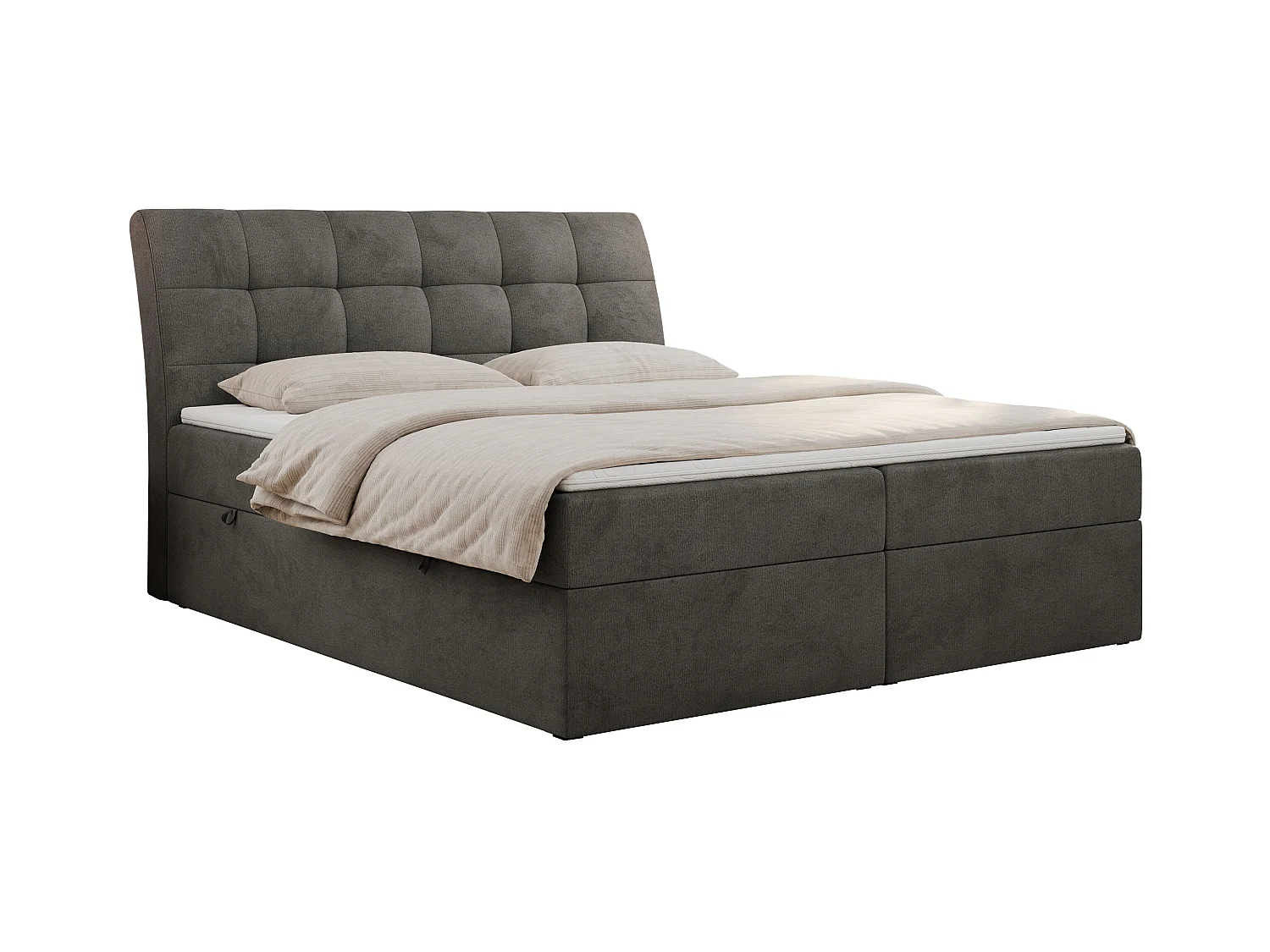 Boxspringbett DIEGOS mit Stauraum, gestepptem Kopfteil, Multipocket-Matratze - 180x200 cm - H4 - Dunkelgrau Velvet