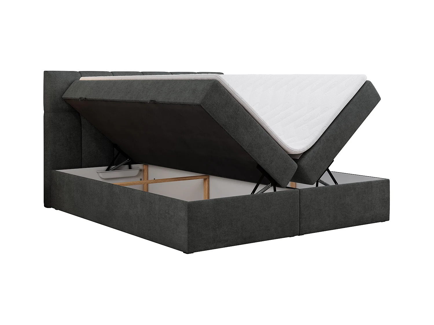 Boxspringbett RICO, Doppelbett mit Matratze, zwei Bettkästen, Bett mit Kopfteil - 120x200 cm - H4 - Dunkelgrau Stukture