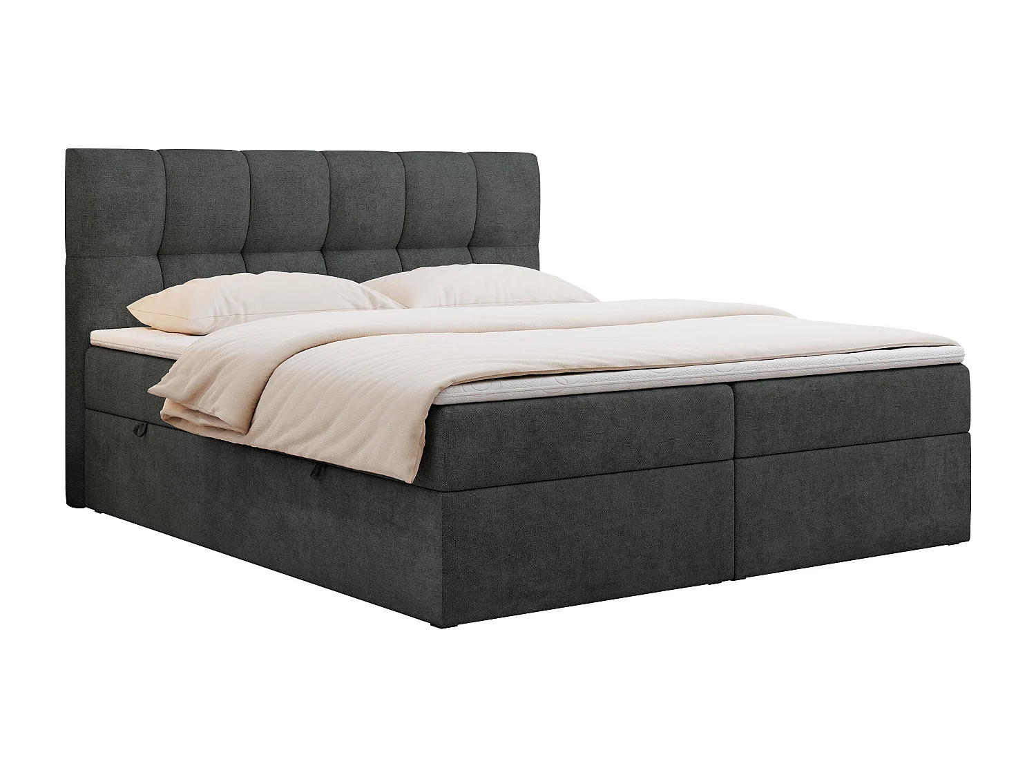 Boxspringbett RICO, Doppelbett mit Matratze, zwei Bettkästen, Bett mit Kopfteil - 120x200 cm - H4 - Dunkelgrau Stukture
