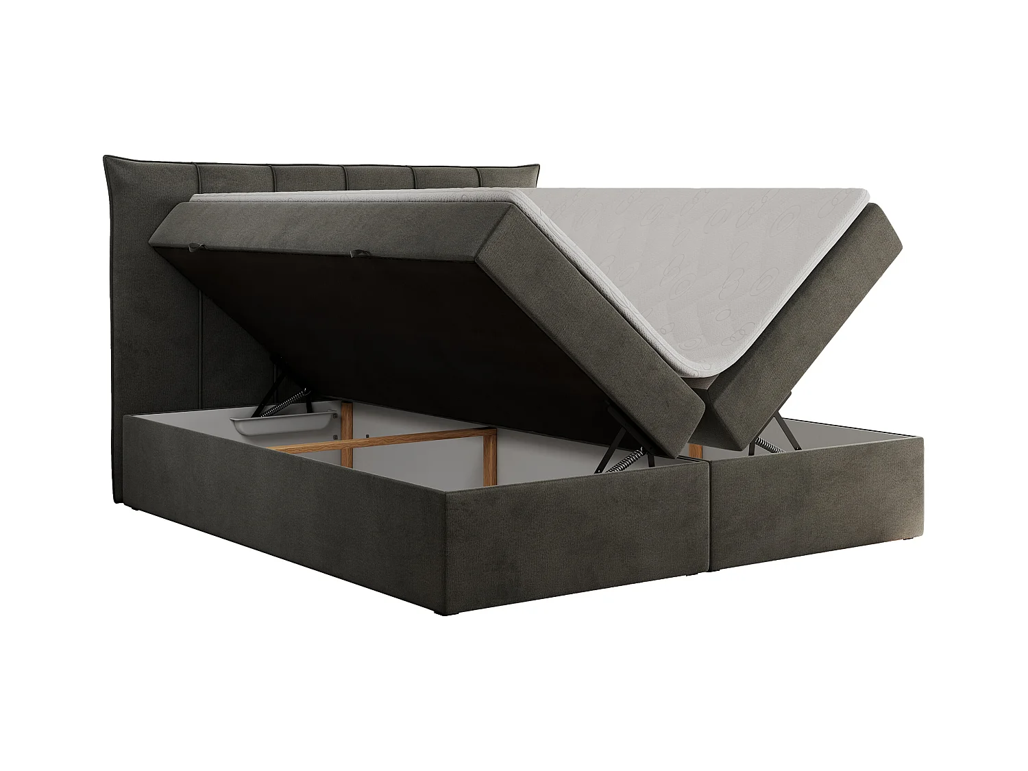 Boxspringbett PREMIUM 10 mit Multipocket-Matratze, gesteppte Kopfstütze, zwei Bettkästen - 160x200 cm - H3 - Dunkelgrau Velvet