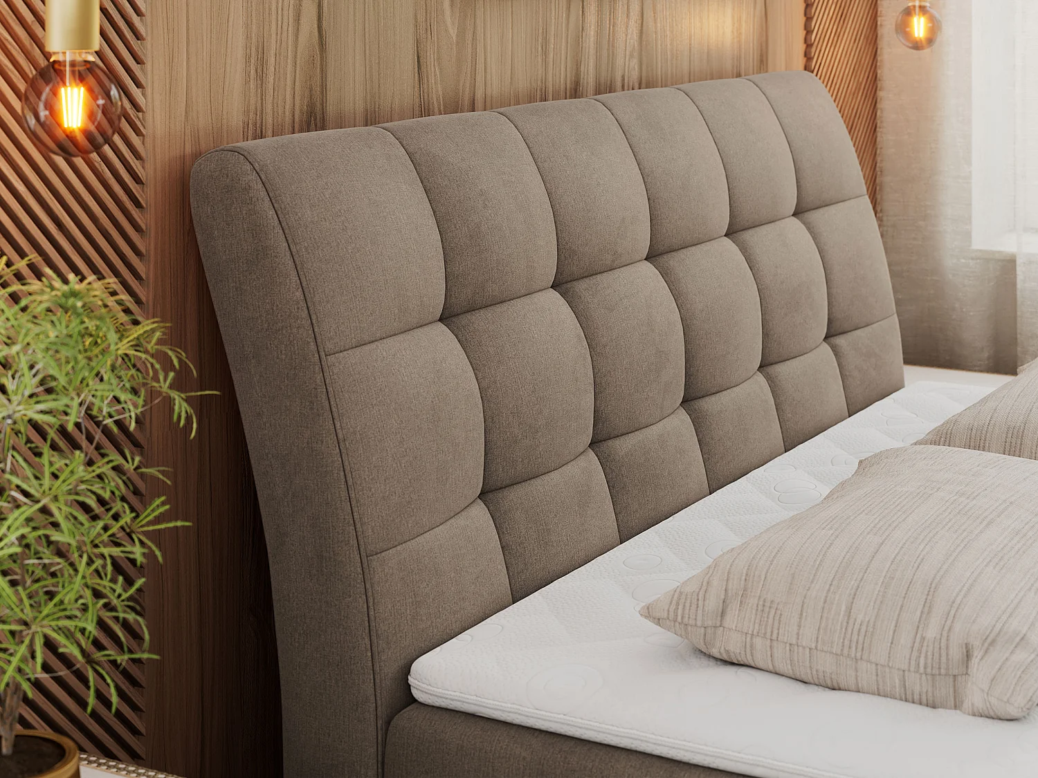 Boxspringbett DIEGOS mit Stauraum, gestepptem Kopfteil, Multipocket-Matratze - 160x200 cm - H3 - Braun Velvet