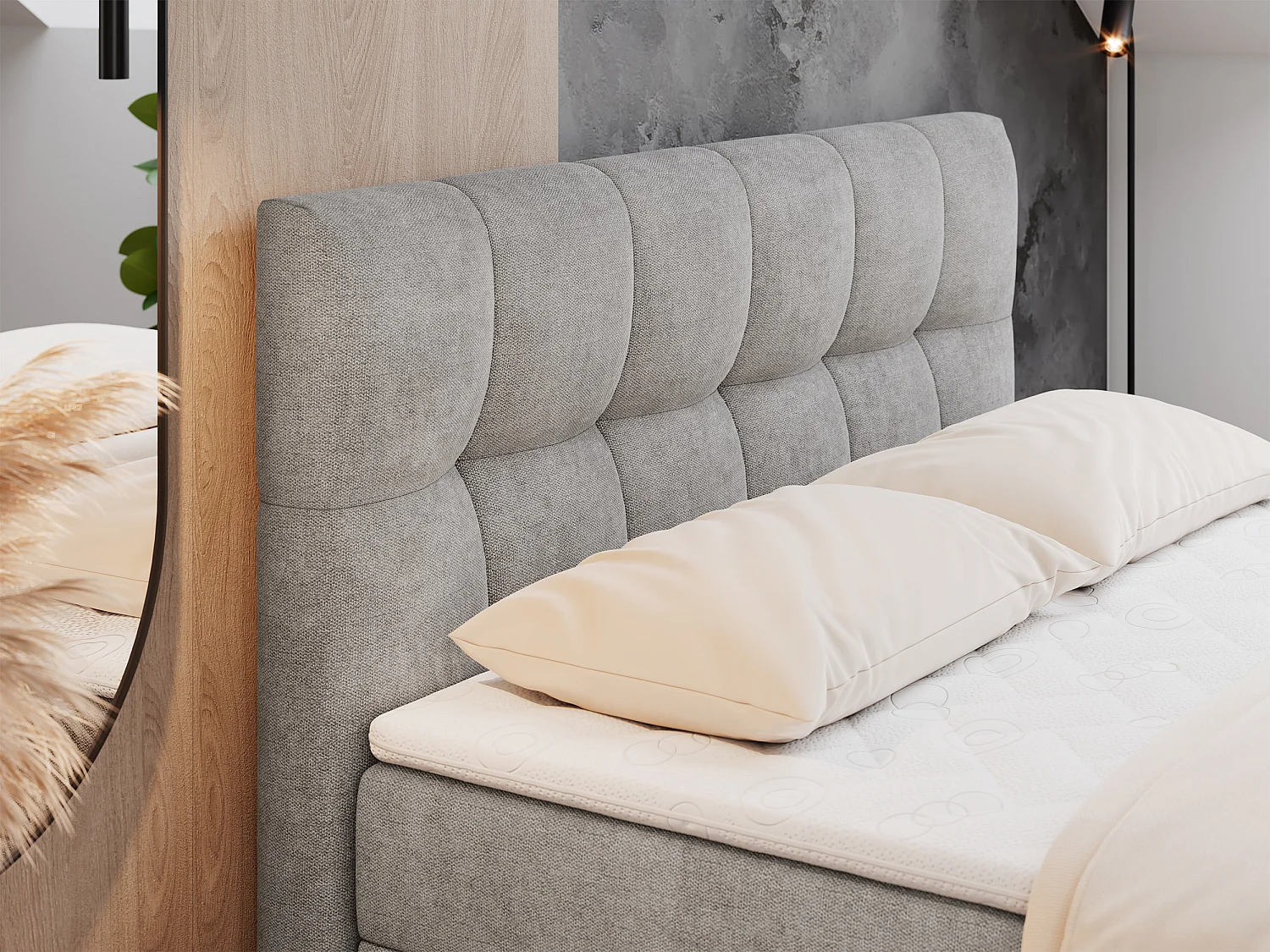 Boxspringbett RICO, Doppelbett mit Matratze, zwei Bettkästen, Bett mit Kopfteil - 140x200 cm - H3 - Hellgrau Stukture