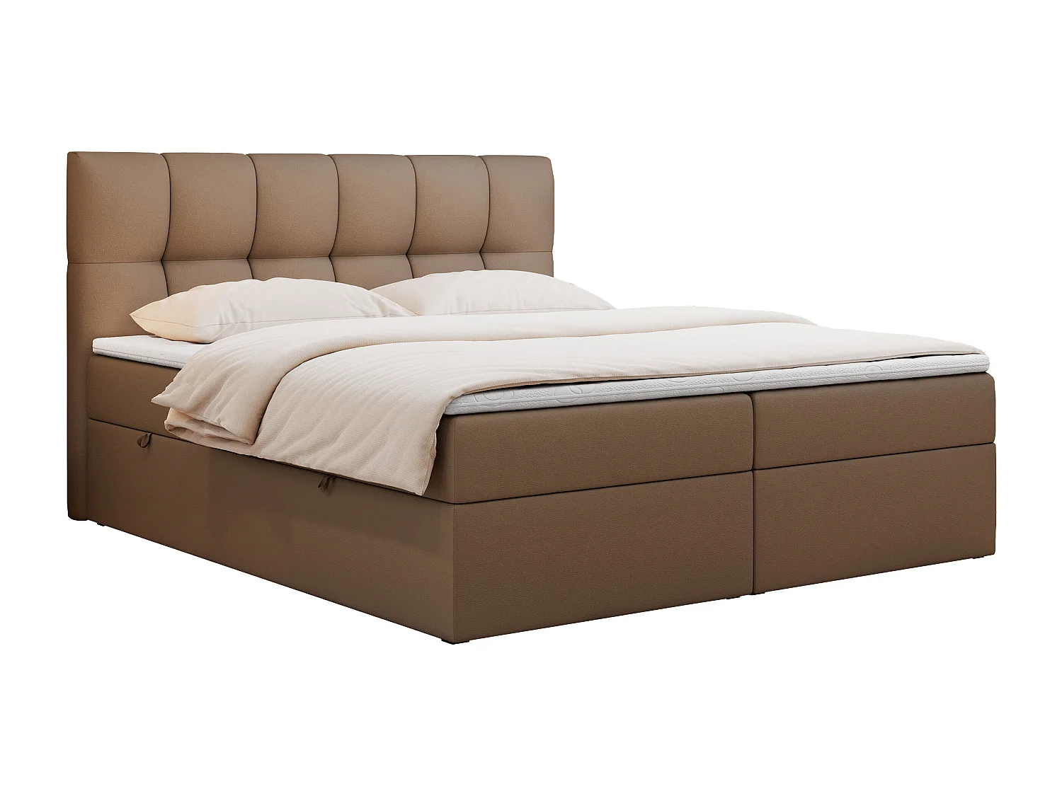 Boxspringbett RICO, Doppelbett mit Matratze, zwei Bettkästen, Bett mit Kopfteil - 120x200 cm - H4 - Braun Kunstleder